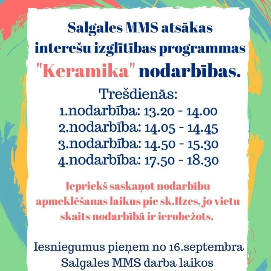 Keramikas nodarbību pulksteņu laiki