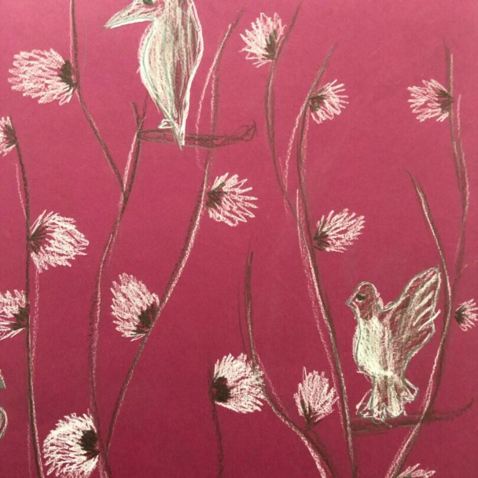 Zīmējums - pūpoli un putns